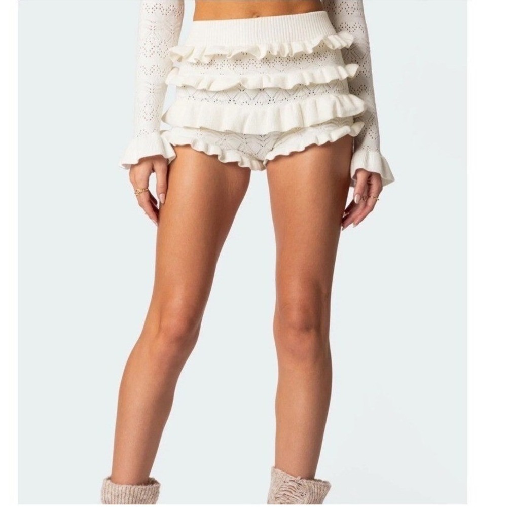 Edikted Lindsay Ruffle Knit Shorts XS/S Festival Coquette Balletcore Dainty